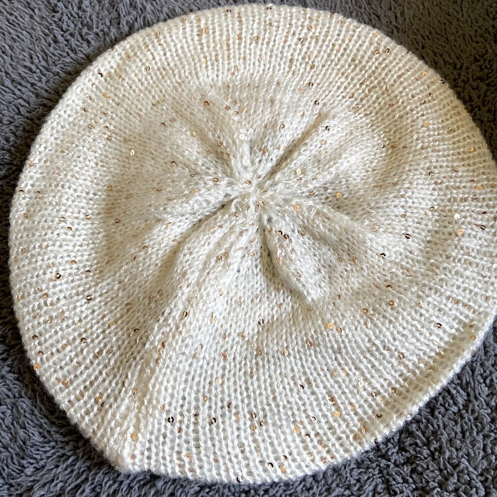 Beige & Gold Calvin Klein beret hat